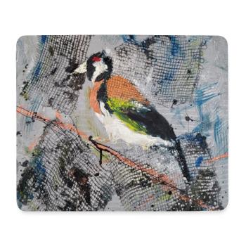 Acrylmalerei mit Stiglitz auf Baumast - Mousepad (Querformat) - Weiß - Vorne