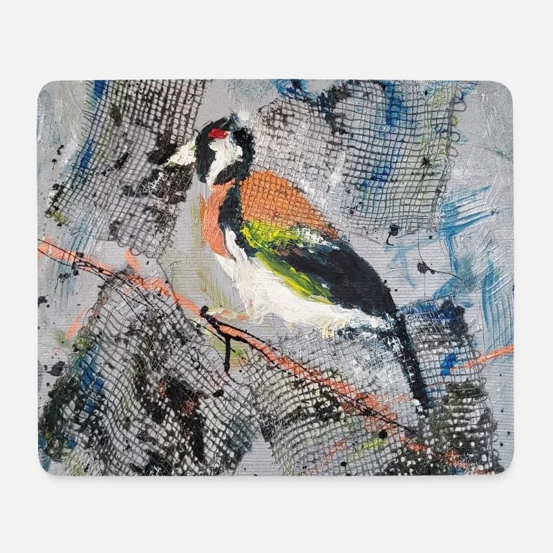 Peinture acrylique avec Stiglitz sur branche d’arbre - Tapis de souris (format paysage) - blanc