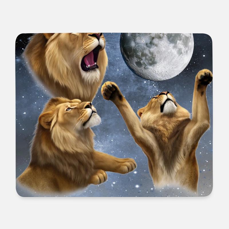 Drei Löwen heulen auf einen Vollmond Löwe Mond - Mousepad (Querformat) - Weiß