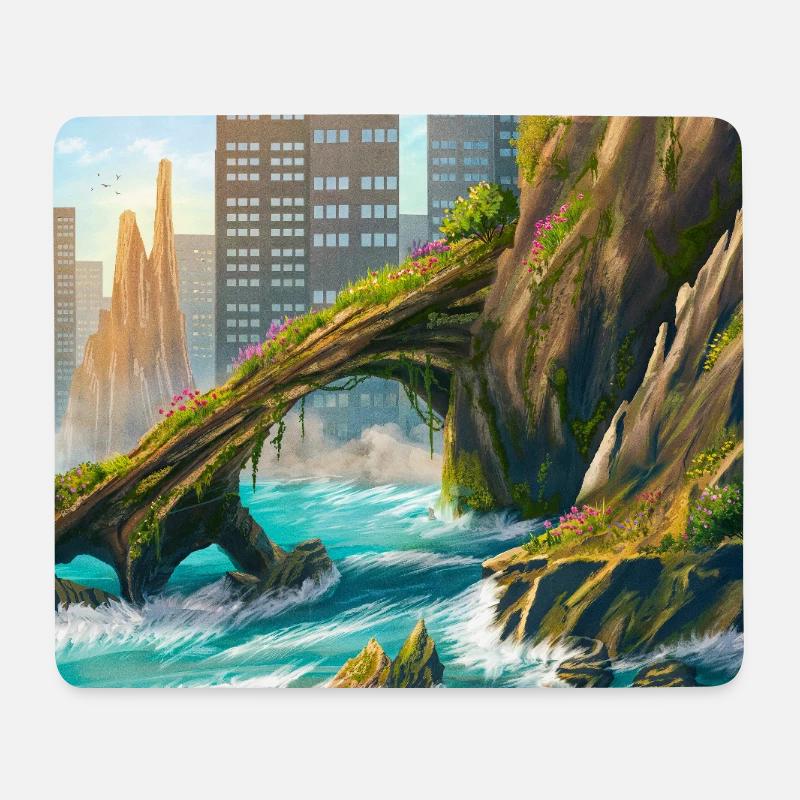 Rocky Arch und Stadtküste - Mousepad (Querformat) - Weiß
