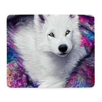 Vivid White Wolf pup with Colourful Background - Mouse Pad (horizontal) - white - Front