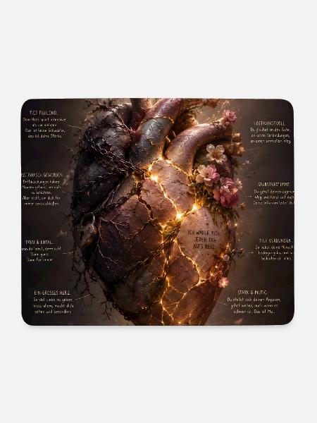 Leuchtendes Blütenherz – Bruch und Heilung - Mousepad (Querformat) - Weiß