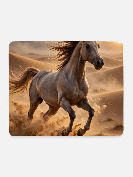Pferdegalopp in der Wüste - Mousepad (Querformat) - Weiß