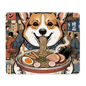 Ramen Corgi in Ukiyo-e Alley - Mouse Pad (horizontal) - white - Front