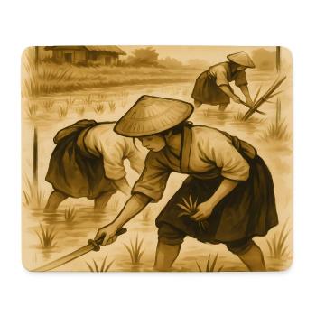Feld, Reis und Bauern, Reisanbau im Morgengrauen - Mousepad (Querformat) - Weiß - Vorne