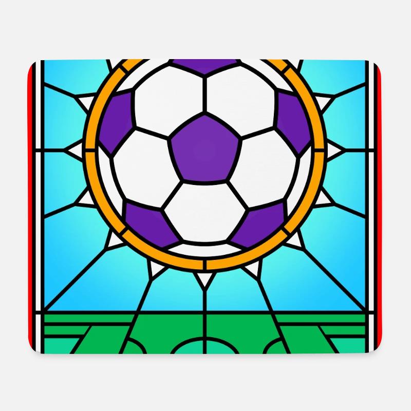 Buntglas Fußball Fenster Design - Mousepad (Querformat) - Weiß