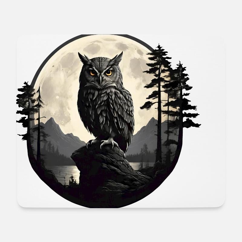 Mondschein-Eule: Naturpanorama in der Nacht - Mousepad (Querformat) - Weiß