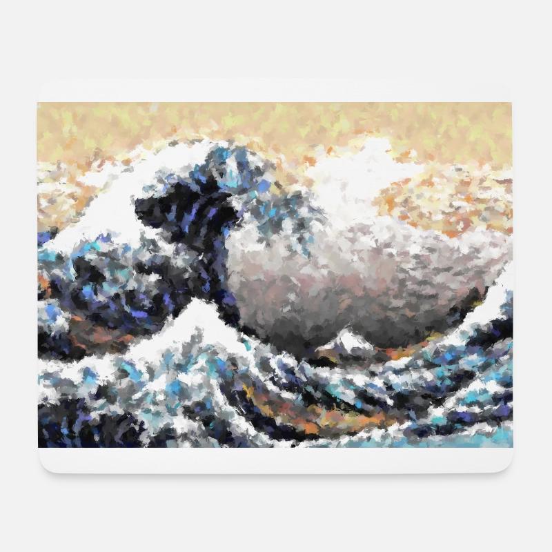 Die große Welle vor Kanagawa Abstrakte Öl Kunst - Mousepad (Querformat) - Weiß
