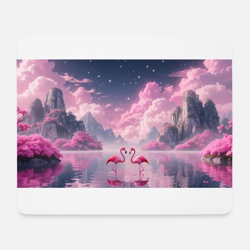 Flamingos in einer Traumwelt - Mousepad (Querformat) - Weiß