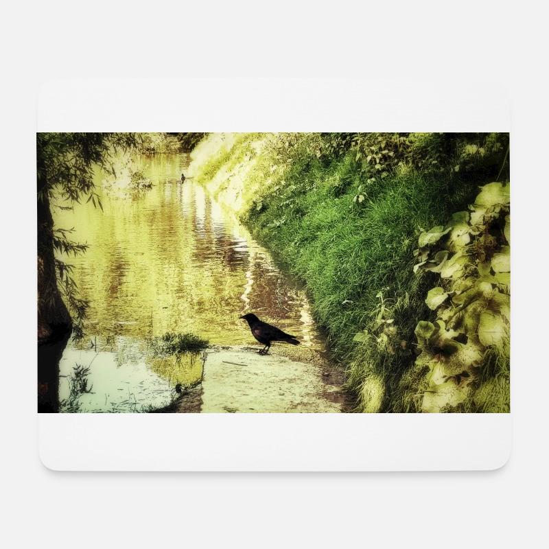 Rabe auf gelbem Fluss - Mousepad (Querformat) - Weiß