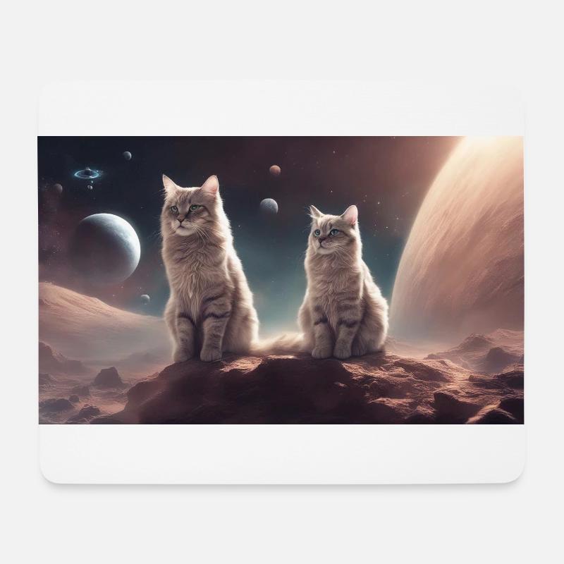 Katzen im Weltall - Mousepad (Querformat) - Weiß