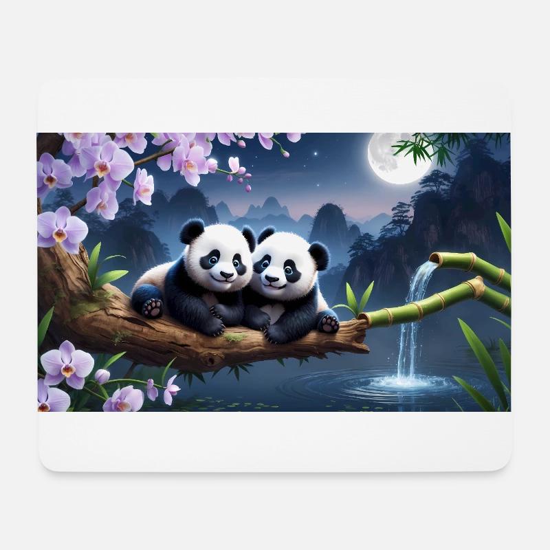 Zwei kleine Pandas in einer Traumwelt - Mousepad (Querformat) - Weiß
