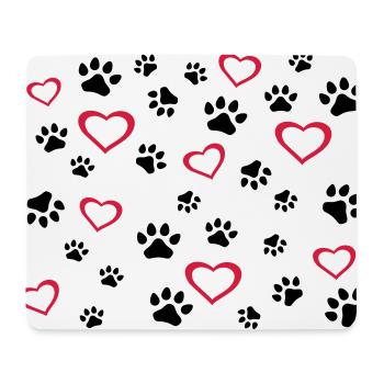 Hund, Katzenherzen. Hunde, Katzenpfoten - Mousepad (Querformat) - Weiß - Vorne
