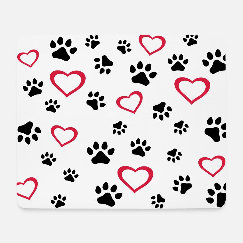 Hund, Katzenherzen. Hunde, Katzenpfoten - Mousepad (Querformat) - Weiß