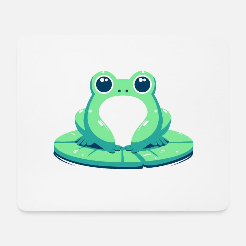 Frosch auf Seerosenblatt - Mousepad (Querformat) - Weiß