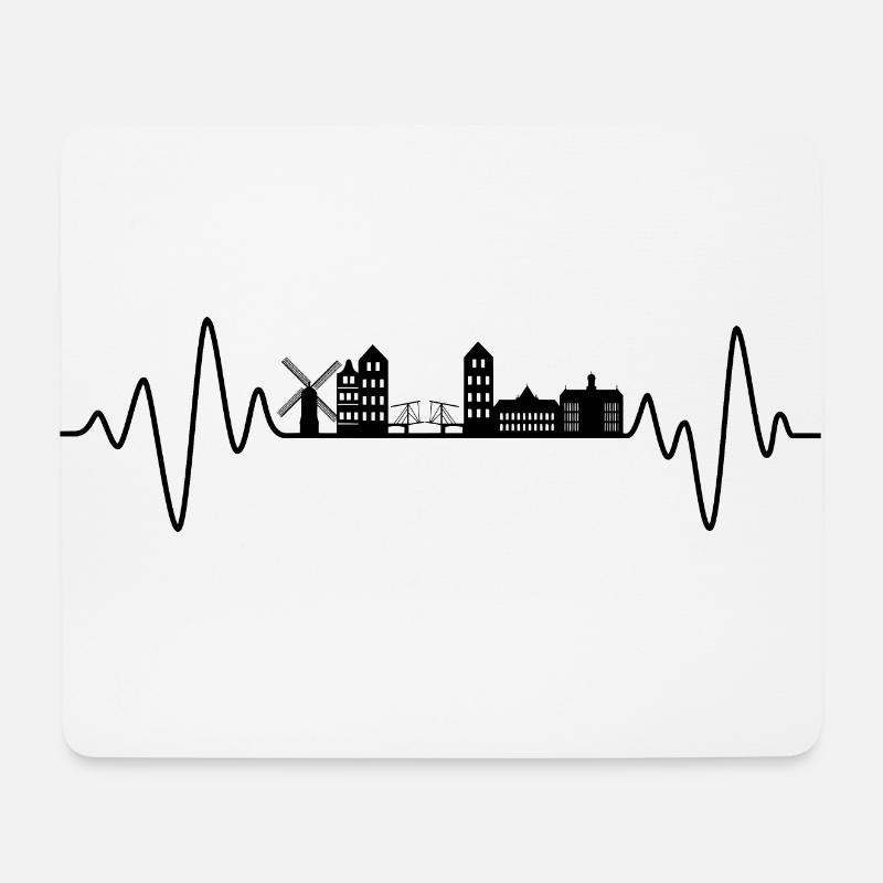Amsterdam Heartbeat Skyline Amsterdam - Tapis de souris (format paysage) - blanc