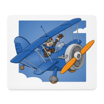 Fröhlicher Pilot in einem blauen Flugzeug. - Mousepad (Querformat) - Weiß - Vorne