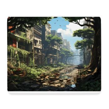 Une ville abandonnée envahie par la nature. - Tapis de souris (format paysage) - blanc - Devant