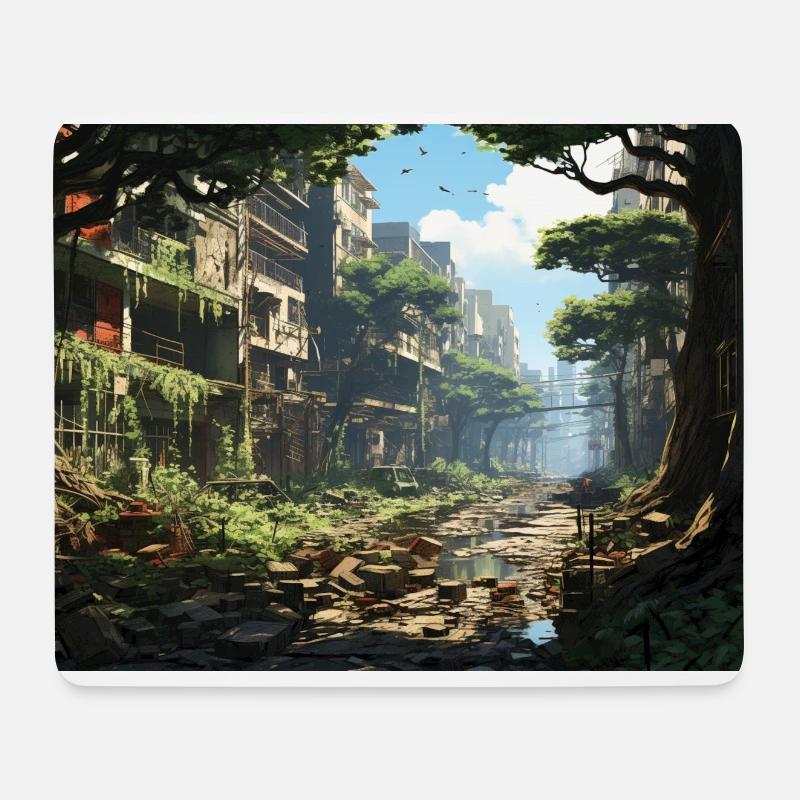 Eine verlassene Stadt, die von der Natur übernommen wurde. - Mousepad (Querformat) - Weiß