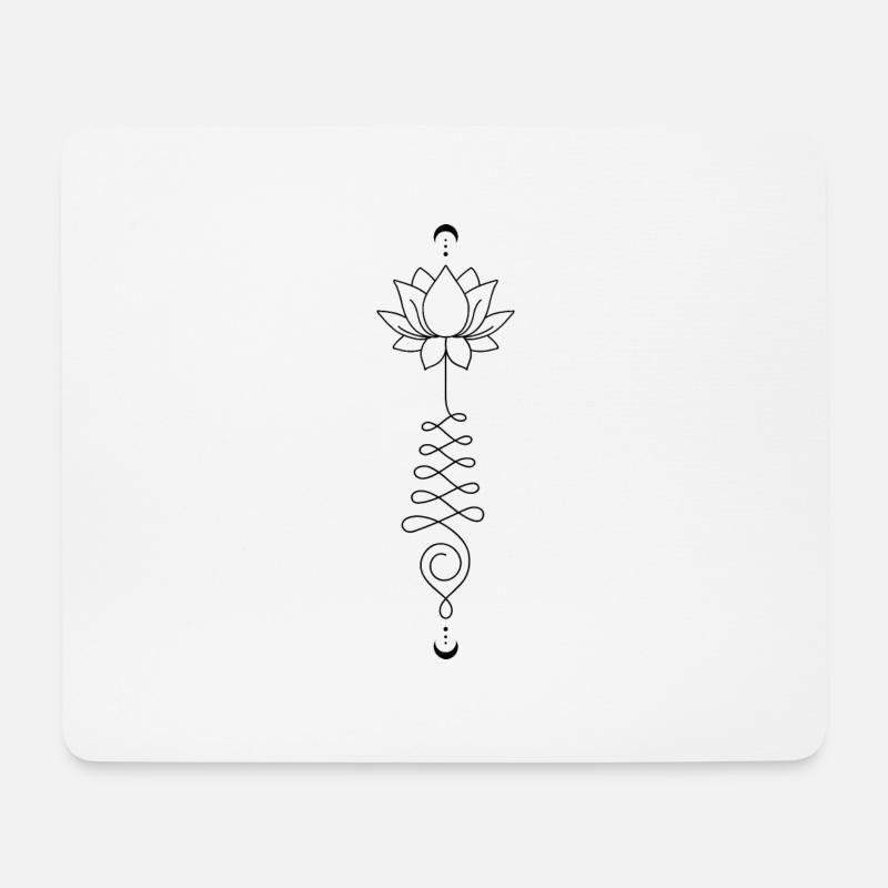 Unalome Lotus Mond, filigran Schwarz, boho style - Mousepad (Querformat) - Weiß