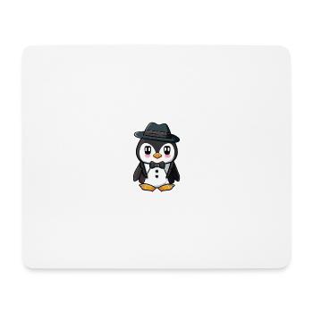 Pinguin mit Hut - Mousepad (Querformat) - Weiß - Vorne
