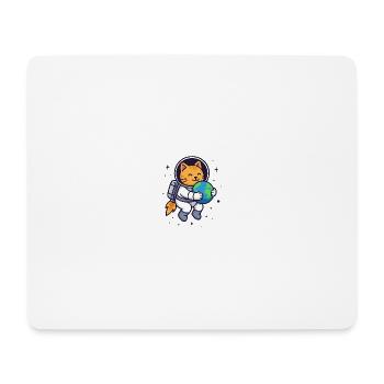 Space Cat Hugging Earth – Kawaii Shirt - Mousepad (Querformat) - Weiß - Vorne