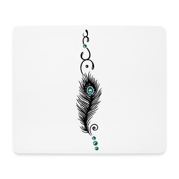 Feder, Pfauenfeder mit Tribal und Perlen - Mousepad (Querformat) - Weiß - Vorne