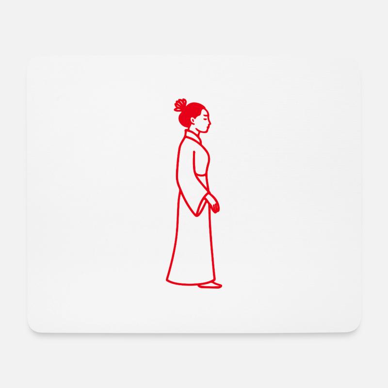 Line Art Chinesische Frau - Mousepad (Querformat) - Weiß