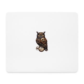 Clockwork Sentinel: Steampunk Owl with Gear - Mouse Pad (horizontal) - white - Front