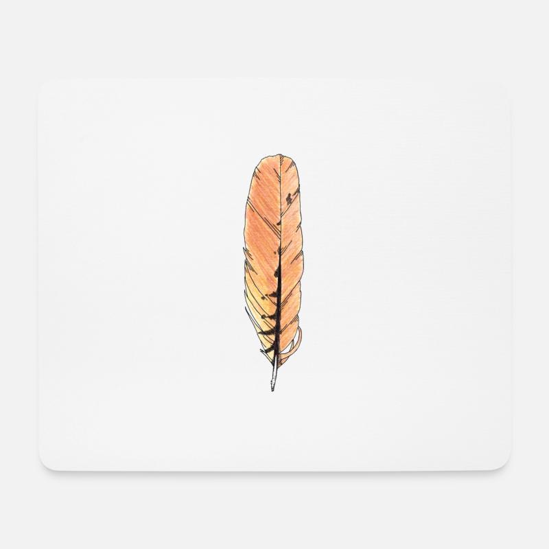 Große Feder Orange Handgezeichnet (Rotmilan) - Mousepad (Querformat) - Weiß