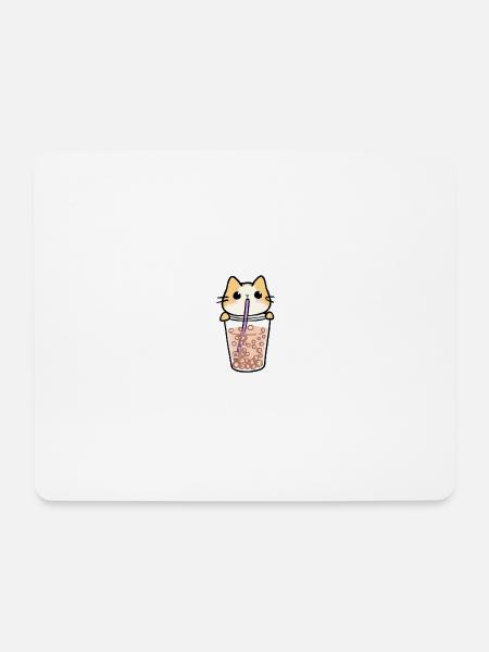 Süße kawaii Katze trinkt Bubble Tea Kind - Mousepad (Querformat) - Weiß