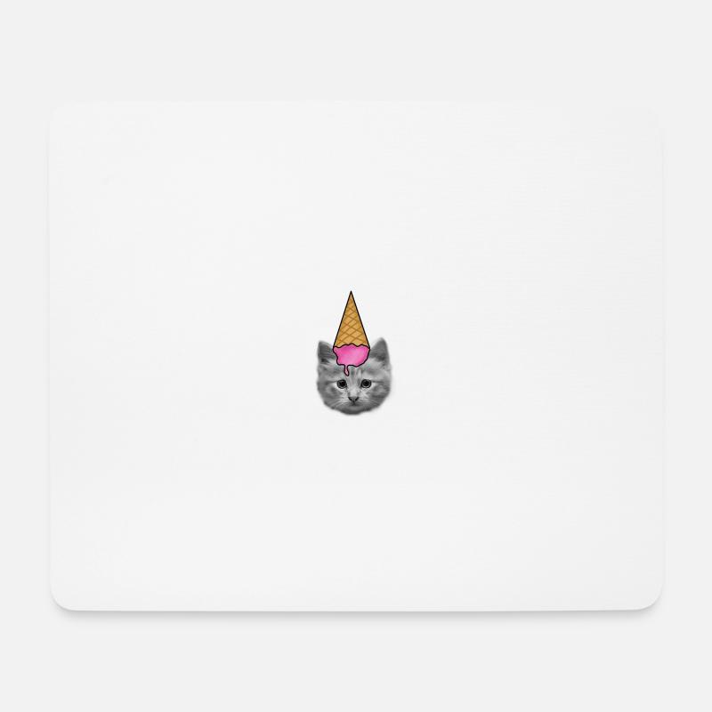 Katze mit Eiscreme als Hut - Mousepad (Querformat) - Weiß