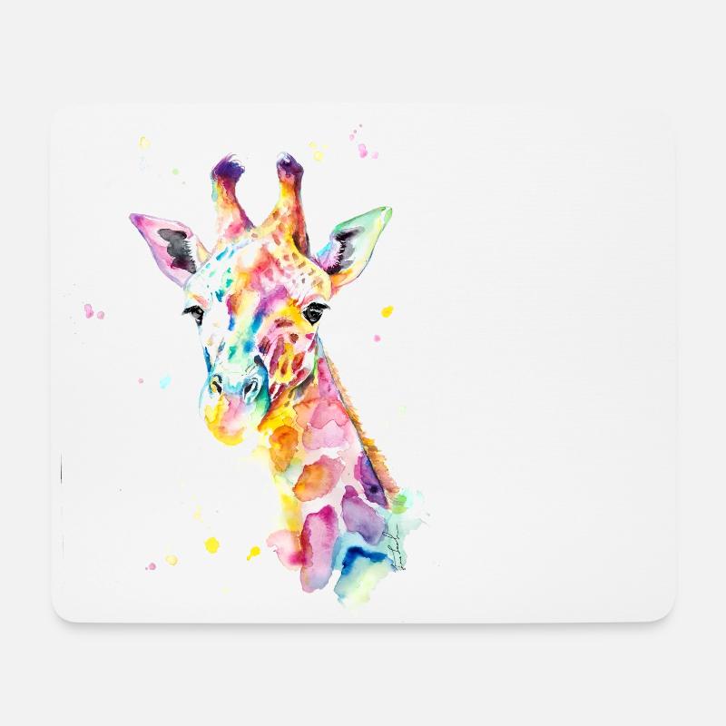 Bunte Aquarell Giraffe - Mousepad (Querformat) - Weiß