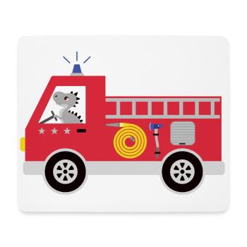 Camion de pompiers avec des dinosaures T-Rex et des étoiles - Tapis de souris (format paysage) - blanc - Devant