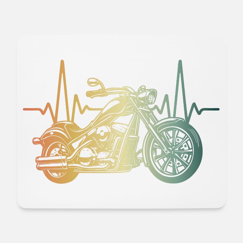 Herzschlag Motorrad Chopper - Mousepad (Querformat) - Weiß