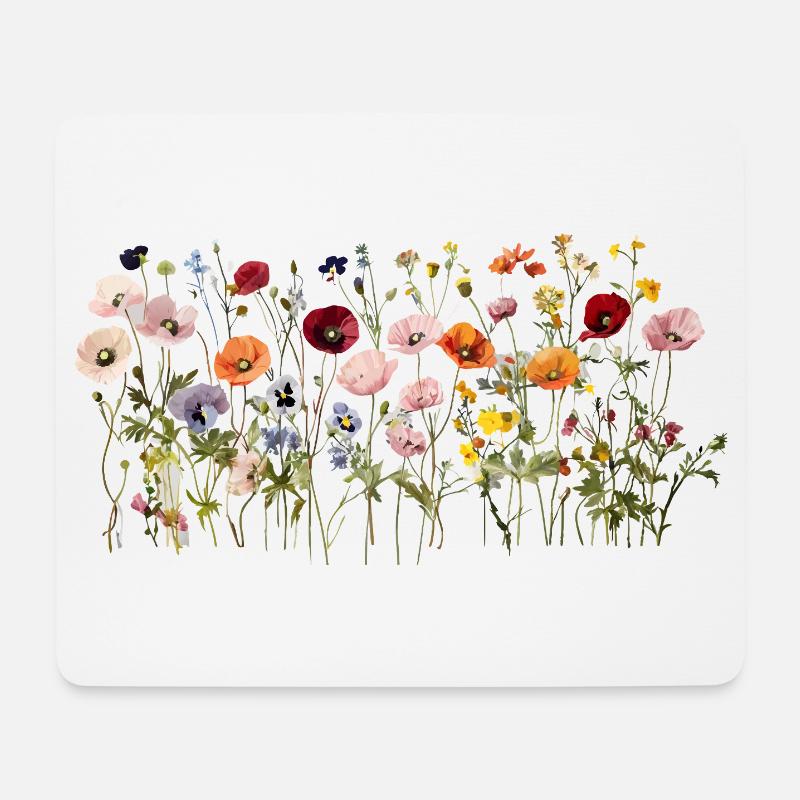 Wildflower Meadow – Natural Watercolor Blooms - Mouse Pad (horizontal) - white