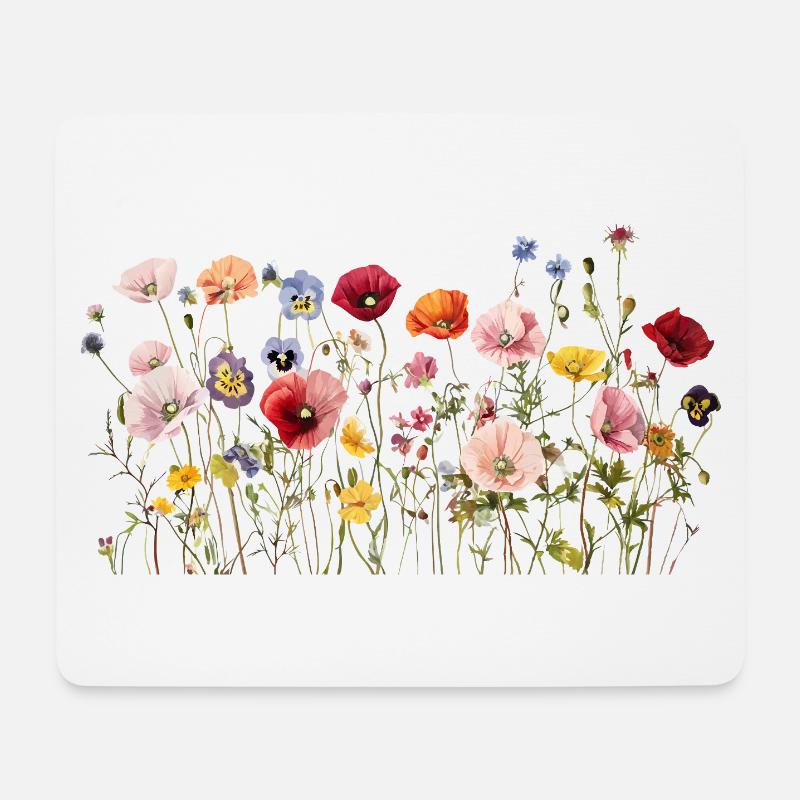 Wilde Blumenwiese – Natürliche Aquarellblüten - Mousepad (Querformat) - Weiß