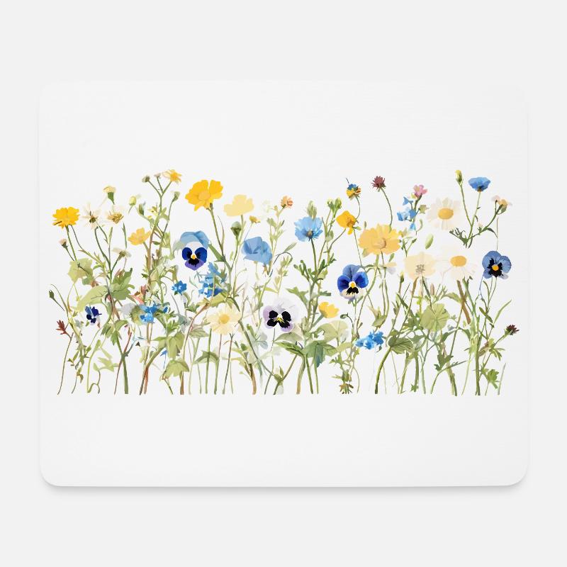 Wilde Blumenwiese - Natürliche Aquarellblüten - Mousepad (Querformat) - Weiß