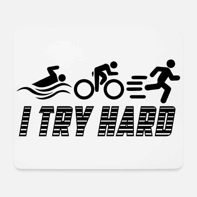 Triathlon - I Try Hard | Farbe änderbar - Mousepad (Querformat) - Weiß