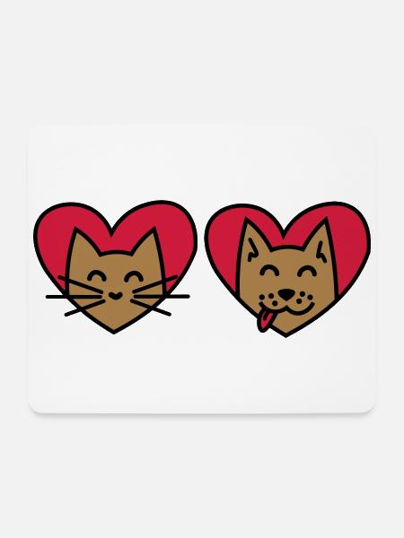 Cat and Dog with Heart! Katze und Hund mit Herzen - Mousepad (Querformat) - Weiß