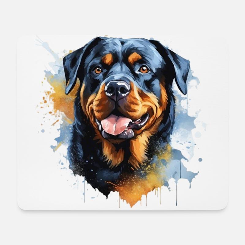 Lebendige Rottweiler Splash Art | Hundeliebhaber Pri - Mousepad (Querformat) - Weiß