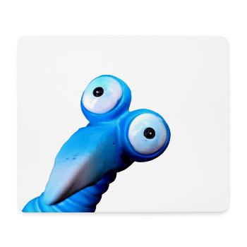 Lustiger blauer Vogel mit großen Augen - Mousepad (Querformat) - Weiß - Vorne