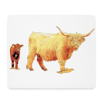 Bovins écossais des Highlands avec veau - Tapis de souris (format paysage) - blanc - Devant