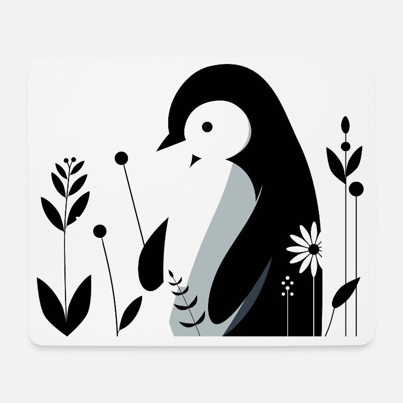 Pinguin mit Blumen - Mousepad (Querformat) - Weiß
