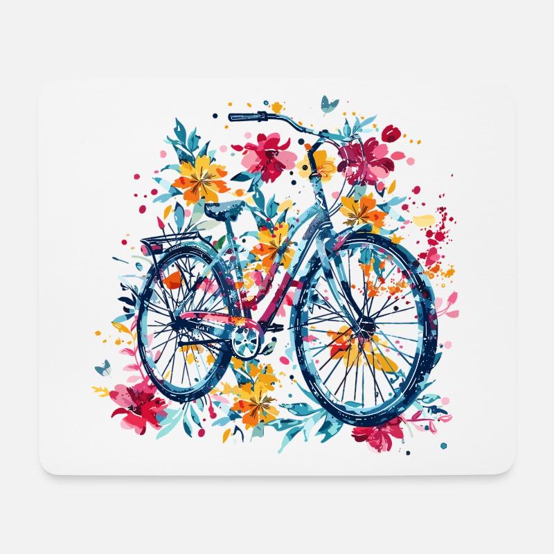 Fahrrad mit Blumen - Mousepad (Querformat) - Weiß