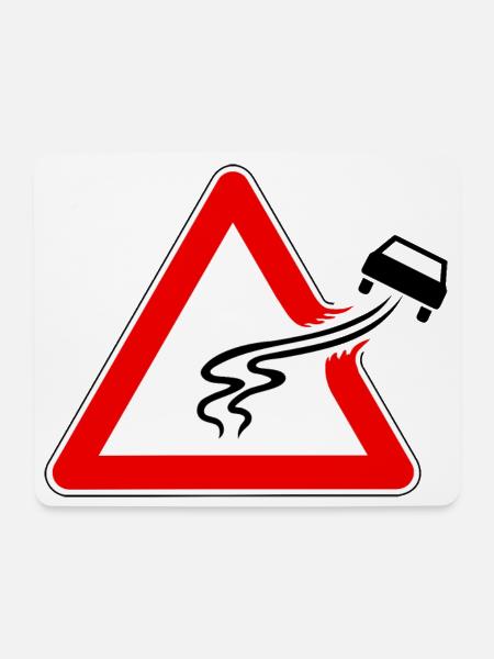 Verkehrszeichen Schleudergefahr, slippery road - Mousepad (Querformat) - Weiß