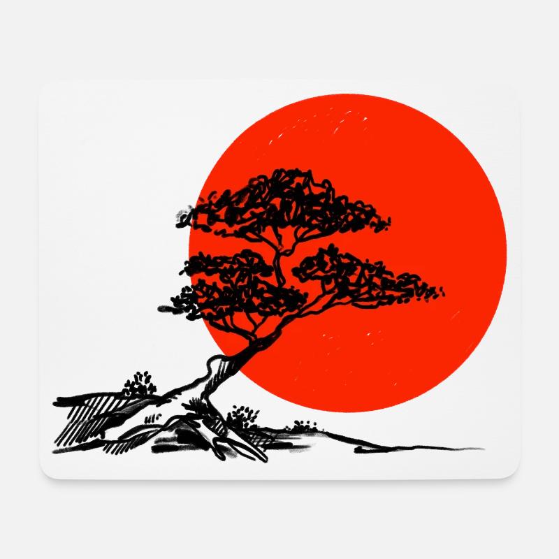 Bonsai mit Roter Sonne - Mousepad (Querformat) - Weiß