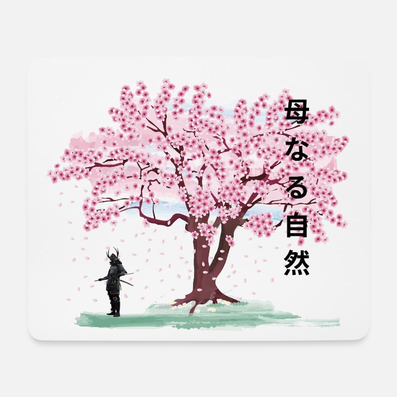 Sous le cerisier en fleurs - Tapis de souris (format paysage) - blanc