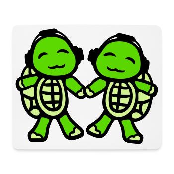 2 Turtles Hands Holding Couple Love Headphones - Mouse Pad (horizontal) - white - Front