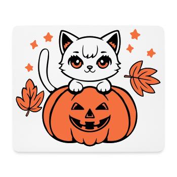 Herbst Katze Weiß Kürbis Ahorn Blatt Süß Halloween - Mousepad (Querformat) - Weiß - Vorne